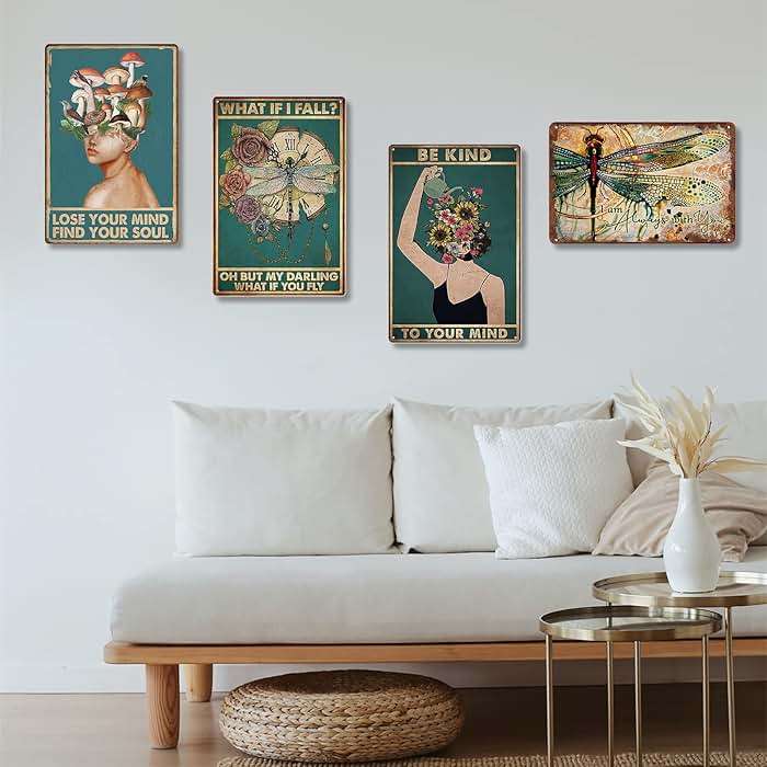 Fmcmly Be Kind to Your Mind Vintage Tin Signs Hippie Boho Wall Art Encouragement Gifts for Women Home Office Bedroom Living Room Cafes Wall Decor 8x12 Inch - Image 2