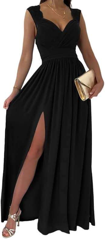 Dokotoo Womens 2026 Formal Dresses Wrap V-Neck Ruched Sexy Bridesmaid Wedding Guest Maxi Dresses - Image 1