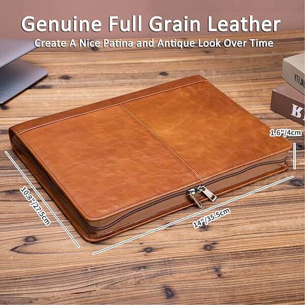 Geslun Personalized Genuine Leather Portfolio with 3 Ring Binder, Full Grain Leather Padfolio Zippered, A4 Notebook Holder Customized Professional Folder Organizer Gift for Men and Women, Oil Tanned - Image 2