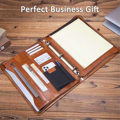 Geslun Personalized Genuine Leather Portfolio with 3 Ring Binder, Full Grain Leather Padfolio Zippered, A4 Notebook Holder Customized Professional Folder Organizer Gift for Men and Women, Oil Tanned - Image 5