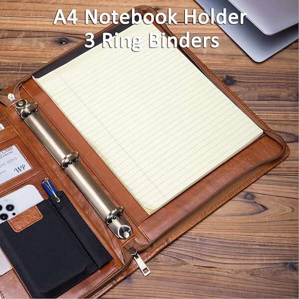 Geslun Personalized Genuine Leather Portfolio with 3 Ring Binder, Full Grain Leather Padfolio Zippered, A4 Notebook Holder Customized Professional Folder Organizer Gift for Men and Women, Oil Tanned - Image 7