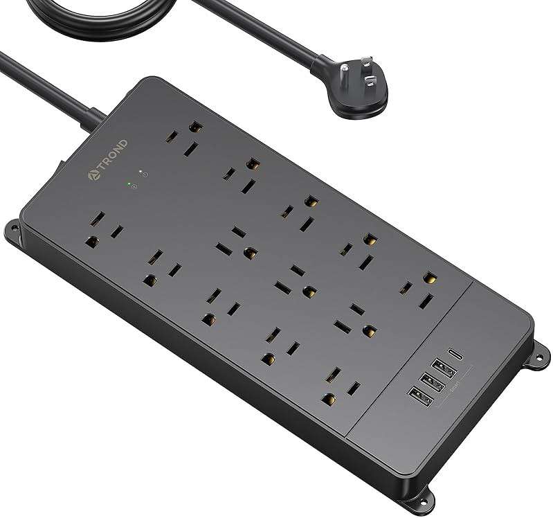 TROND Surge Protector Power Strip 15 ft Cord - Long Extension Cord, 13 Widely-Spaced Outlets Expansion with USB C Ports, 4000 Joules, Flat Plug, Wall Mount, ETL Listed, Office Desk Accessory, Black - Image 1