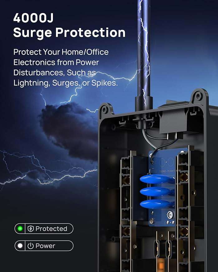 TROND Surge Protector Power Strip 15 ft Cord - Long Extension Cord, 13 Widely-Spaced Outlets Expansion with USB C Ports, 4000 Joules, Flat Plug, Wall Mount, ETL Listed, Office Desk Accessory, Black - Image 3
