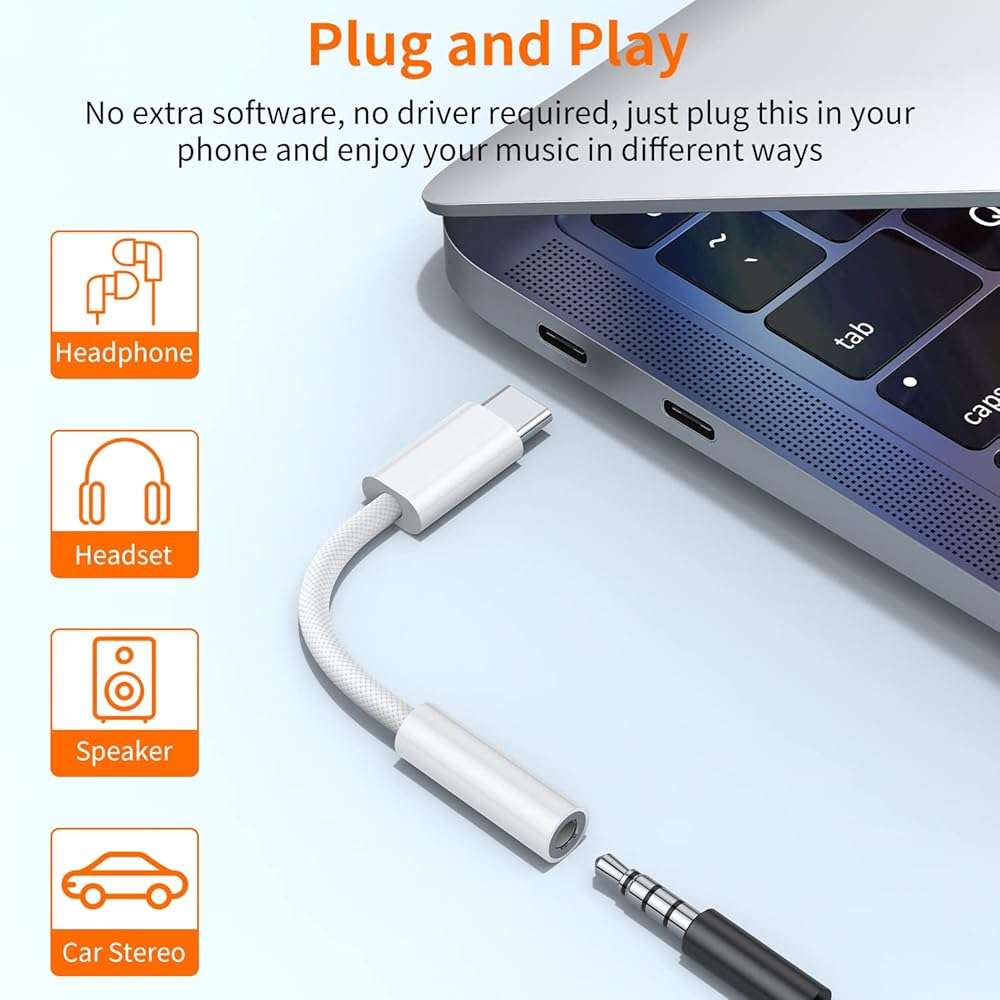 JXMOX USB Type C to 3.5mm Female Headphone Jack Adapter (2-Pack), USB C to Aux Audio Dongle Cable Cord for iPhone 17 Air 16 15 Pro Max, Samsung Galaxy S23 S24 S25 Ultra, iPad Pro, MacBook, Pixel 9 - Image 3