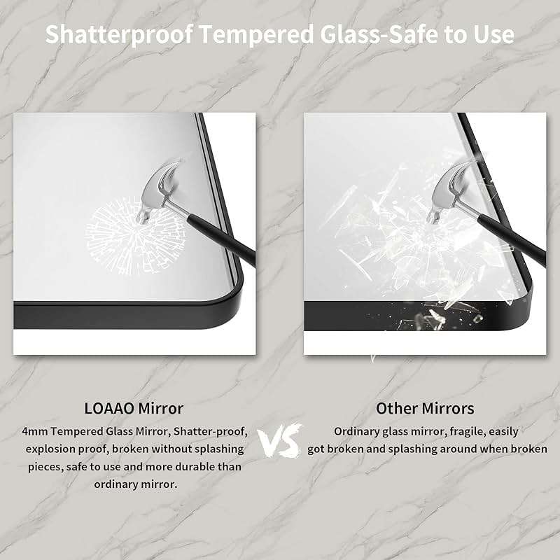 LOAAO 48X32 Inch Black Metal Framed Bathroom Mirror for Wall, Matte Black Bathroom Vanity Mirror Farmhouse, Large Rounded Rectangle Mirror, Anti-Rust, Tempered Glass, Hangs Horizontally or Vertically - Image 7
