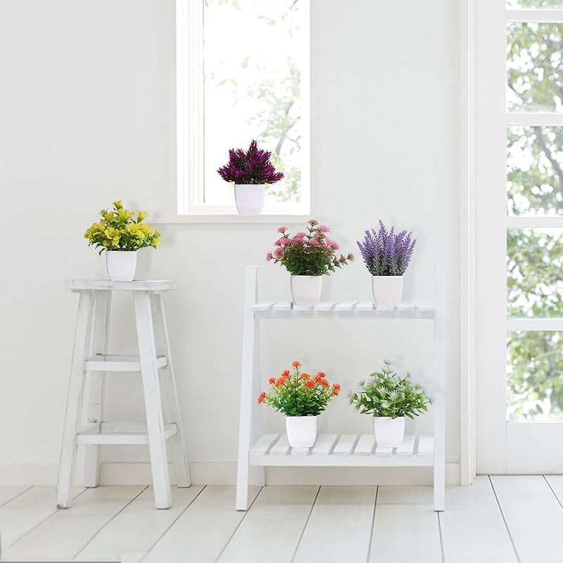 Yoratee 6pcs Artificial Pot Flowers Small Fake Plants with Pot Mini Potted Plants for House Office Tabletop Decoration - Image 2