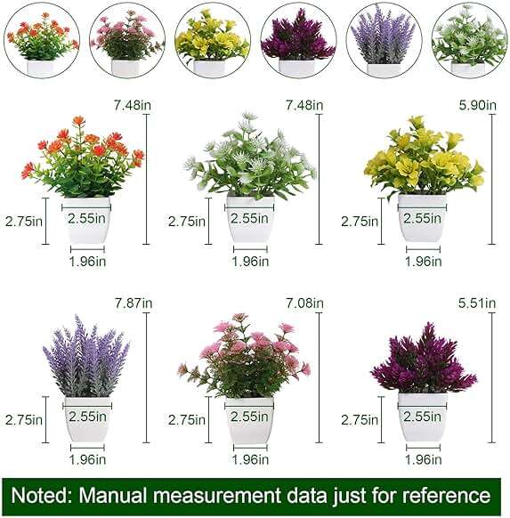 Yoratee 6pcs Artificial Pot Flowers Small Fake Plants with Pot Mini Potted Plants for House Office Tabletop Decoration - Image 3