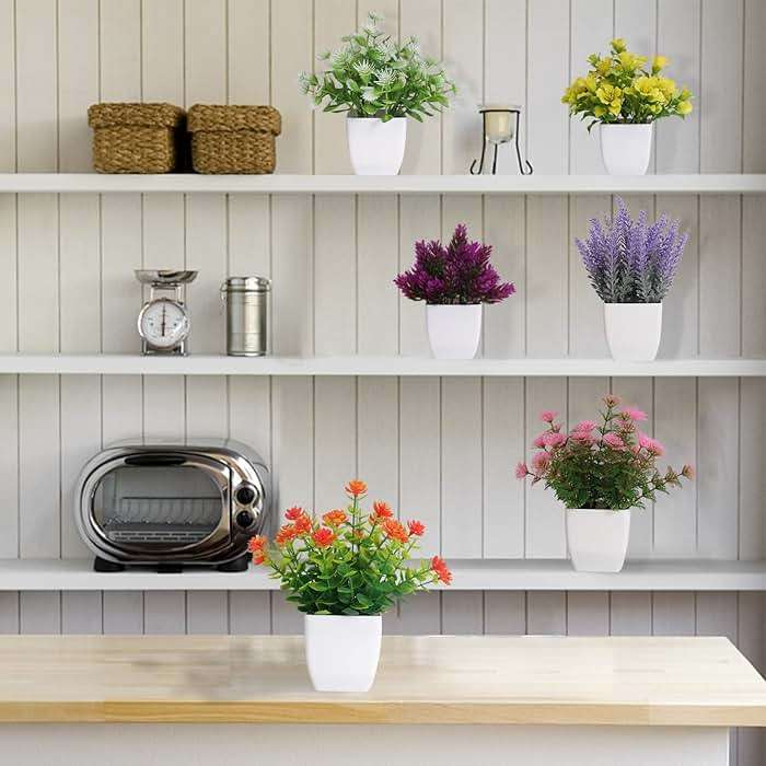 Yoratee 6pcs Artificial Pot Flowers Small Fake Plants with Pot Mini Potted Plants for House Office Tabletop Decoration - Image 6