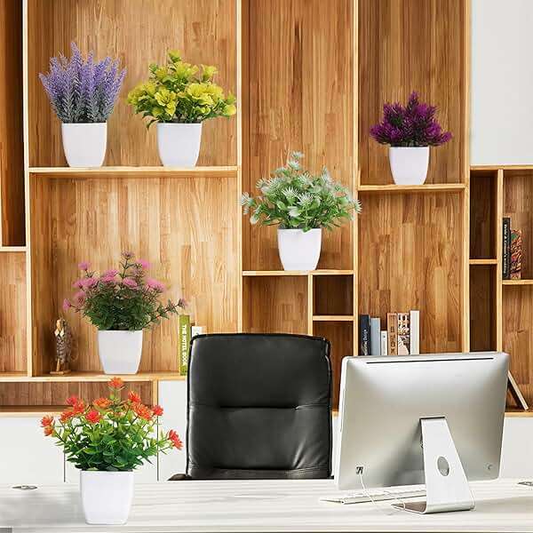 Yoratee 6pcs Artificial Pot Flowers Small Fake Plants with Pot Mini Potted Plants for House Office Tabletop Decoration - Image 7