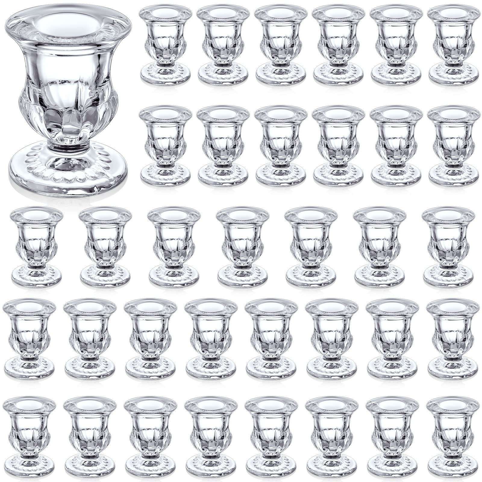 36 Pcs Clear Glass Candlestick Holders Taper Candle Holder Bulk 2.5 Inch Candle Stick Holder for Table Centerpiece Mantel Wedding Housewarming Gift Rustic Vintage Valentines Dinning Decoration (Clear) - Image 1