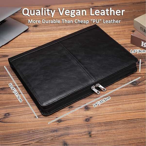 Geslun Leather Portfolio with 3 Ring Binder, Vegan Leather Padfolio Zippered, A4 Notebook Holder Laptop Sleeve Professional Business Organizer Gift for Men and Women, Black - Image 2