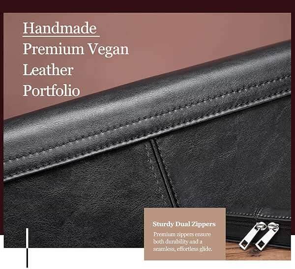 Geslun Leather Portfolio with 3 Ring Binder, Vegan Leather Padfolio Zippered, A4 Notebook Holder Laptop Sleeve Professional Business Organizer Gift for Men and Women, Black - Image 3