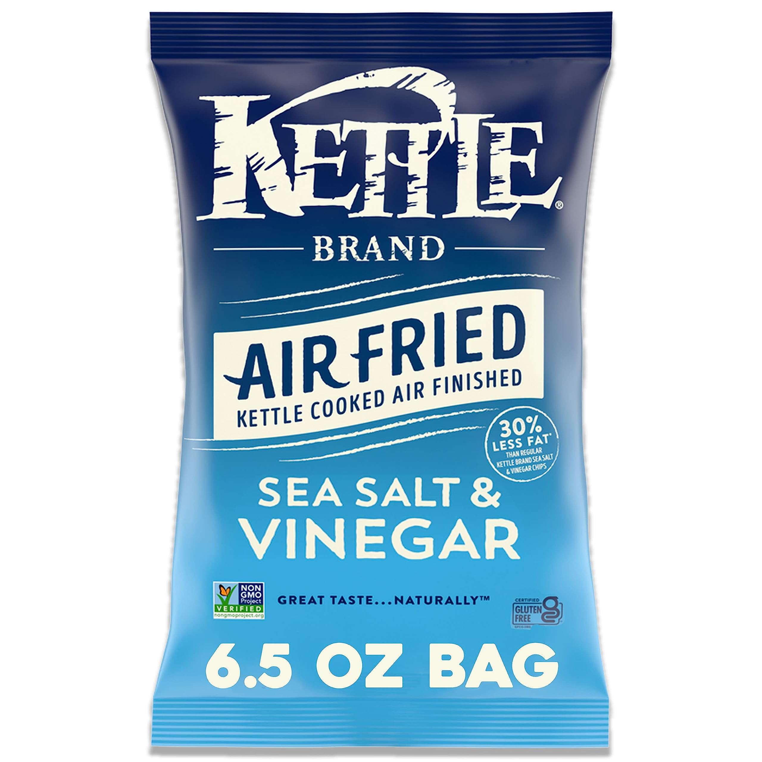 Kettle Brand Potato Chips, Air Fried Sea Salt & Vinegar Kettle Chips, 6.5 Oz Bag - Image 1