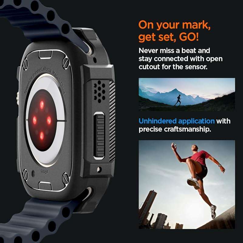 Spigen for Apple Watch Ultra 3/2/1 Case, Rugged Armor 49mm Durable TPU Cover - Black - Image 6