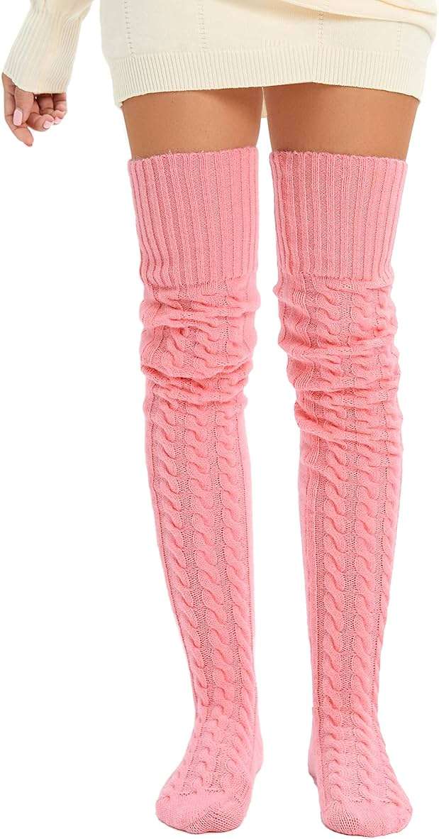 SherryDC Women's Cable Knit Thigh High Socks Leg Warmers Extra Long Over Knee High Boot Stockings - Image 1