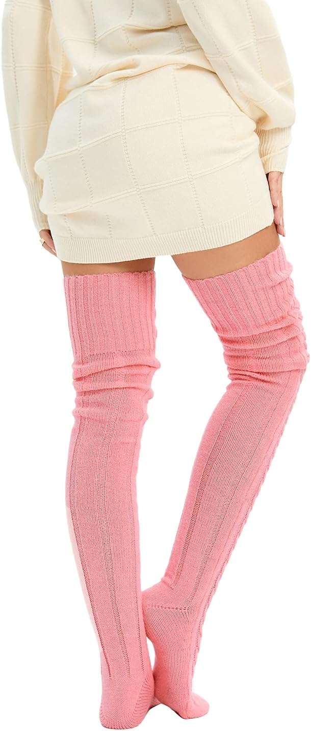 SherryDC Women's Cable Knit Thigh High Socks Leg Warmers Extra Long Over Knee High Boot Stockings - Image 2