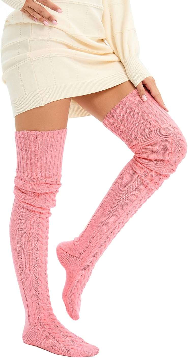 SherryDC Women's Cable Knit Thigh High Socks Leg Warmers Extra Long Over Knee High Boot Stockings - Image 3