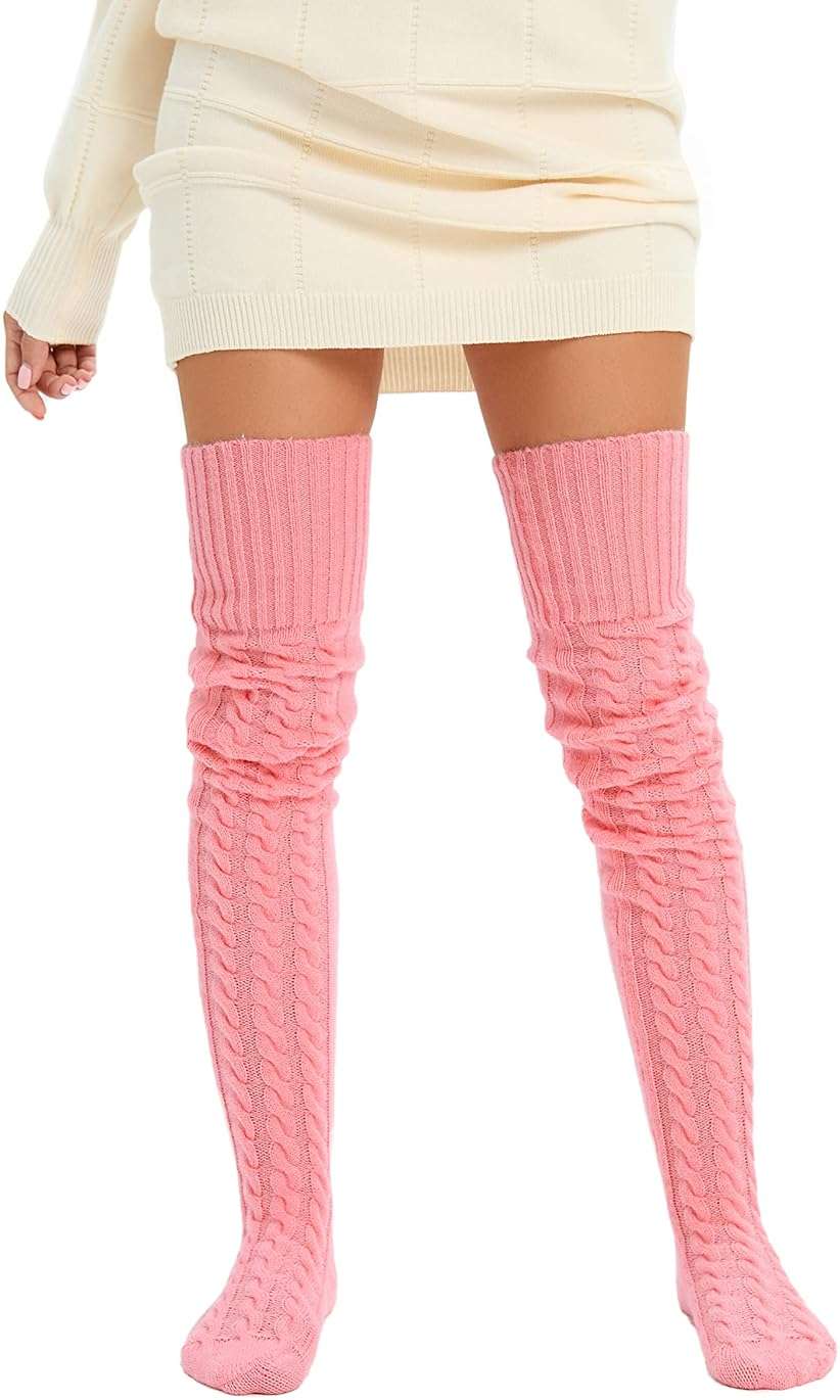 SherryDC Women's Cable Knit Thigh High Socks Leg Warmers Extra Long Over Knee High Boot Stockings - Image 4
