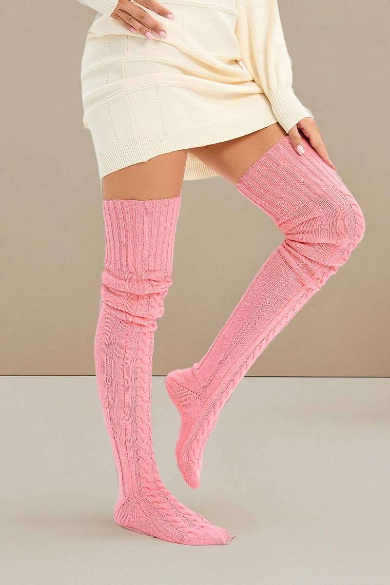 SherryDC Women's Cable Knit Thigh High Socks Leg Warmers Extra Long Over Knee High Boot Stockings - Image 5