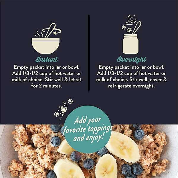 Wella Cereal Oatmeal Alternative, Gluten-Free Breakfast Hot Cereal, Grain-Free Paleo Organic Vegan High Protein Superfood, Plant-Based Non-GMO, Low in Net Carbs, Single-Serve Packets, Variety Pack (5 Count, 1.6 oz. Packets) - Image 6