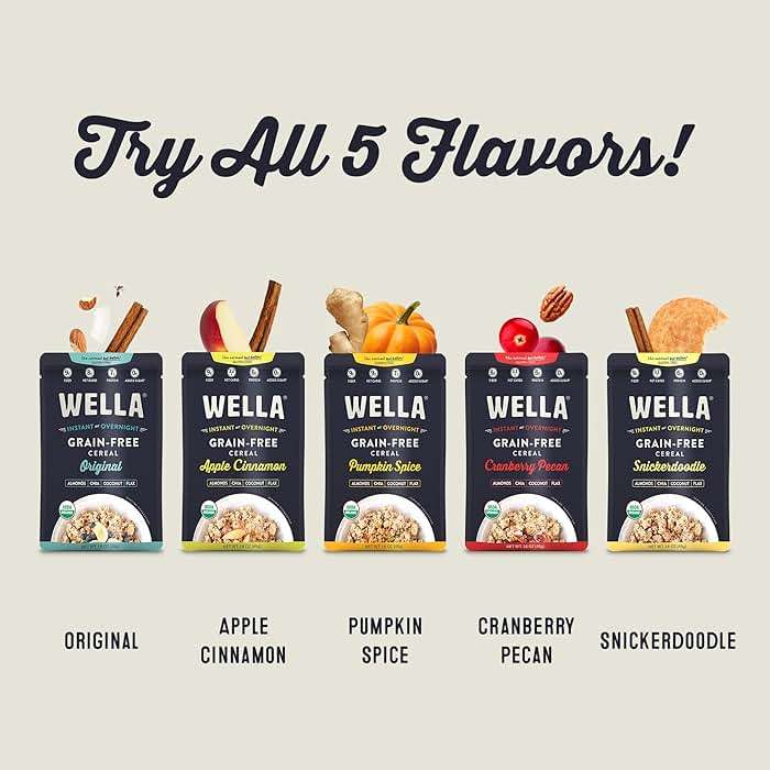 Wella Cereal Oatmeal Alternative, Gluten-Free Breakfast Hot Cereal, Grain-Free Paleo Organic Vegan High Protein Superfood, Plant-Based Non-GMO, Low in Net Carbs, Single-Serve Packets, Variety Pack (5 Count, 1.6 oz. Packets) - Image 7