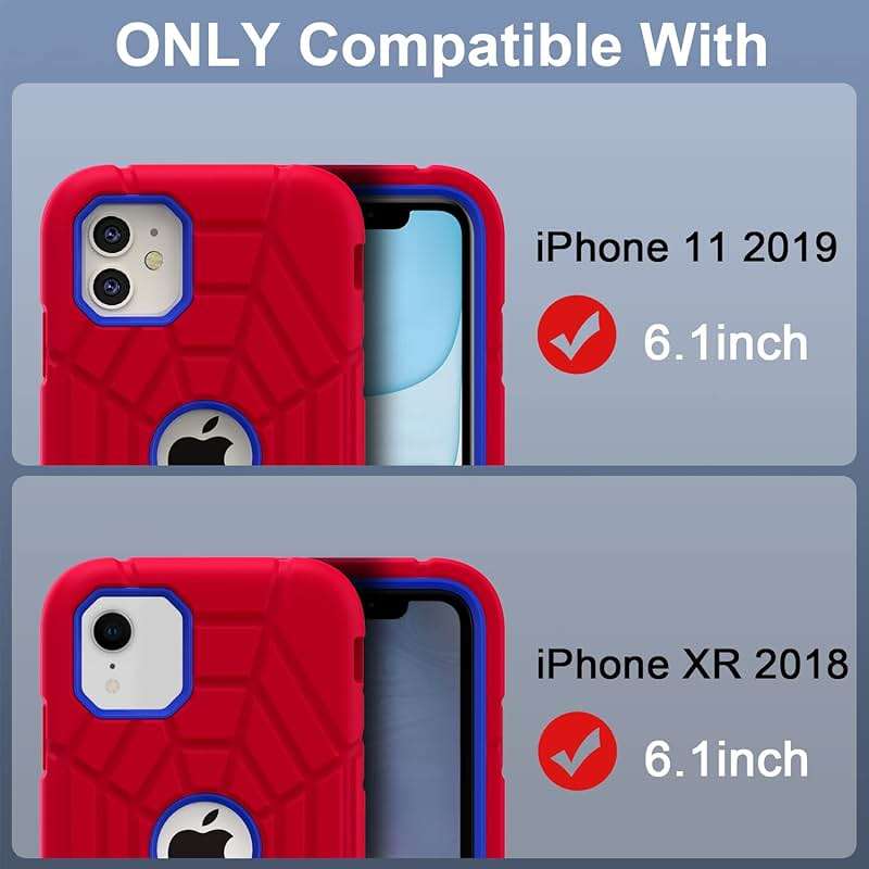 Grifobes Case for iPhone 11/ iPhone XR 6.1 inch, Thick Silicone 3-in-1 Heavy Duty Shockproof Rugged Protective i Phone 6.1" Rubber Cover (Red+Blue) - Image 2