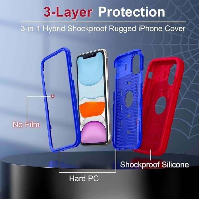 Grifobes Case for iPhone 11/ iPhone XR 6.1 inch, Thick Silicone 3-in-1 Heavy Duty Shockproof Rugged Protective i Phone 6.1" Rubber Cover (Red+Blue) - Image 3
