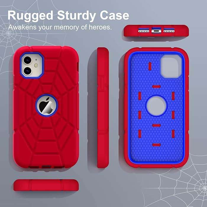 Grifobes Case for iPhone 11/ iPhone XR 6.1 inch, Thick Silicone 3-in-1 Heavy Duty Shockproof Rugged Protective i Phone 6.1" Rubber Cover (Red+Blue) - Image 6