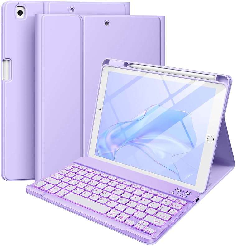 Hamile for iPad 9th Generation Case with Keyboard 10.2 Inch - Backlit Wireless Detachable Folio Keyboard Cover with Pencil Holder for iPad 8th Gen/7th Gen/iPad Pro 10.5"/iPad Air 3rd Gen (Purple) - Image 1