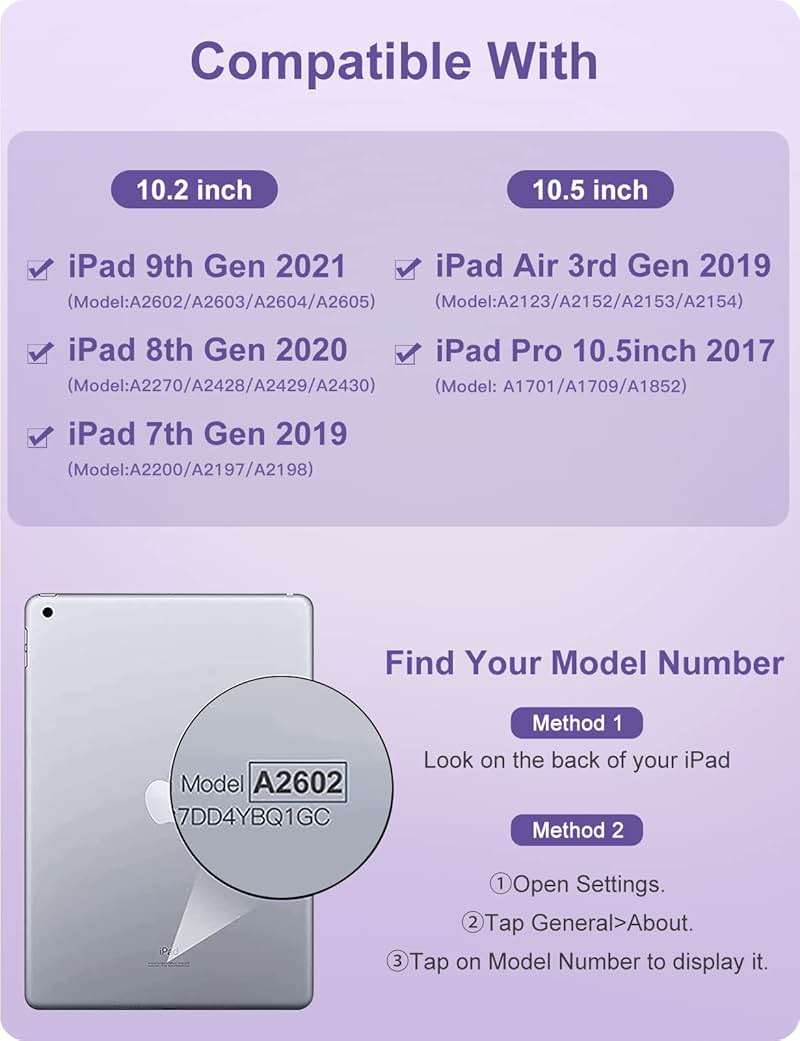 Hamile for iPad 9th Generation Case with Keyboard 10.2 Inch - Backlit Wireless Detachable Folio Keyboard Cover with Pencil Holder for iPad 8th Gen/7th Gen/iPad Pro 10.5"/iPad Air 3rd Gen (Purple) - Image 2