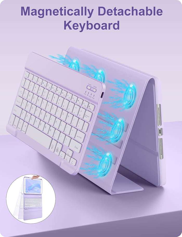 Hamile for iPad 9th Generation Case with Keyboard 10.2 Inch - Backlit Wireless Detachable Folio Keyboard Cover with Pencil Holder for iPad 8th Gen/7th Gen/iPad Pro 10.5"/iPad Air 3rd Gen (Purple) - Image 6