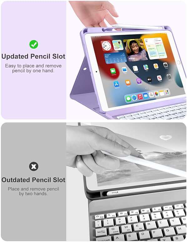 Hamile for iPad 9th Generation Case with Keyboard 10.2 Inch - Backlit Wireless Detachable Folio Keyboard Cover with Pencil Holder for iPad 8th Gen/7th Gen/iPad Pro 10.5"/iPad Air 3rd Gen (Purple) - Image 7