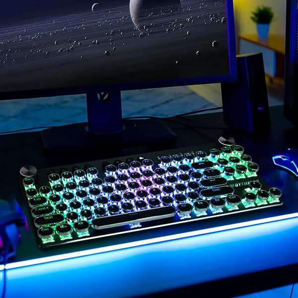 WOTIMILON Wireless Typewriter Keyboard Mechanical TKL, 2.4G/BT5.0/Wired WM87 Retro Vintage Gaming Keyboard Typewriter Style with Punk Round Keycaps True RGB Backlit, 2 Control Knobs, Clicky Switch - Image 7