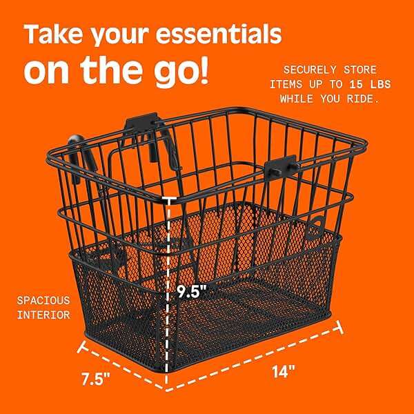 Retrospec Apollo Detachable Front Bike Basket Steel Half-Mesh with Integrated Detachable Hooks and Built-In Handle, Easy Assembly and Portability for Bicycles - Image 2