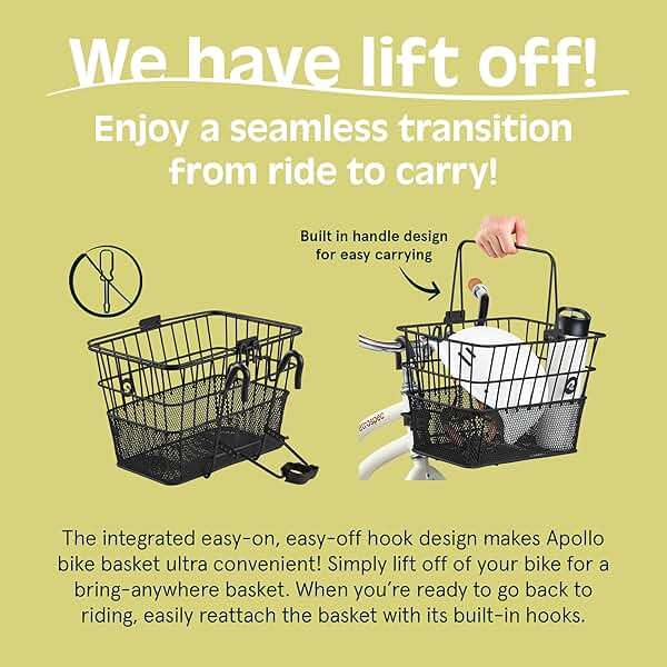 Retrospec Apollo Detachable Front Bike Basket Steel Half-Mesh with Integrated Detachable Hooks and Built-In Handle, Easy Assembly and Portability for Bicycles - Image 4