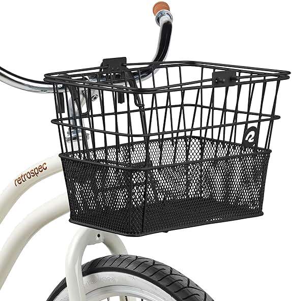 Retrospec Apollo Detachable Front Bike Basket Steel Half-Mesh with Integrated Detachable Hooks and Built-In Handle, Easy Assembly and Portability for Bicycles - Image 6