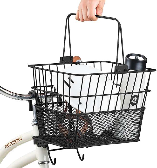 Retrospec Apollo Detachable Front Bike Basket Steel Half-Mesh with Integrated Detachable Hooks and Built-In Handle, Easy Assembly and Portability for Bicycles - Image 7