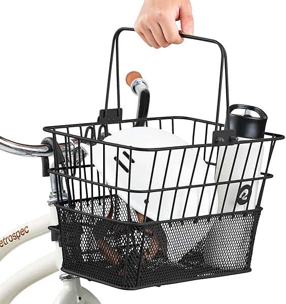 Retrospec Apollo Detachable Front Bike Basket Steel Half-Mesh with Integrated Detachable Hooks and Built-In Handle, Easy Assembly and Portability for Bicycles - Image 8