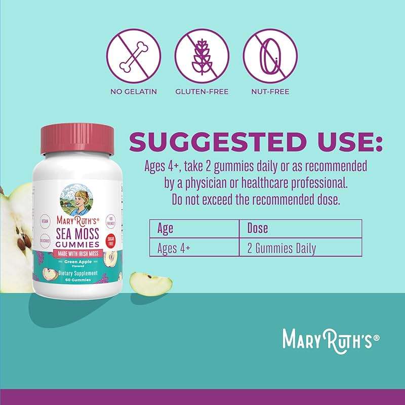 MARYRUTH'S Organics Gummies Sugar Free Made with Irish Sea Moss for Gut Health and Immune Support Formulated for Adults and Kids Ages 4+ Vegan Non-GMO Gluten Free | 60 Count - Image 3