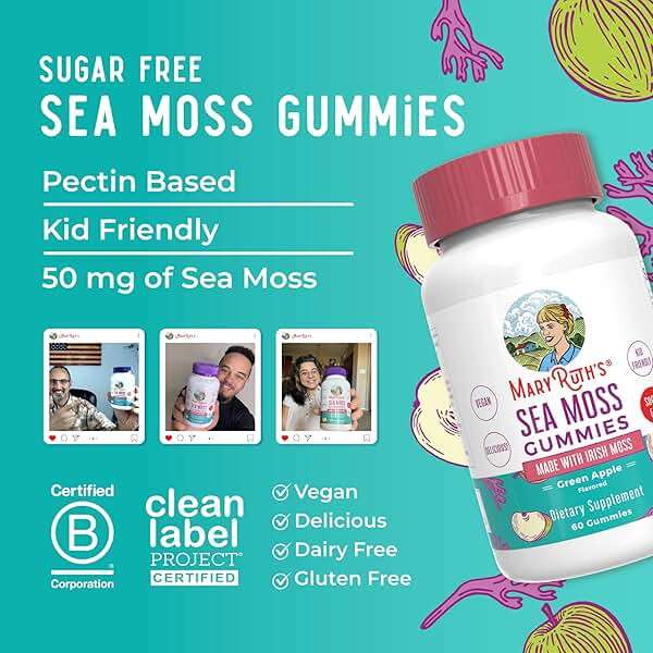 MARYRUTH'S Organics Gummies Sugar Free Made with Irish Sea Moss for Gut Health and Immune Support Formulated for Adults and Kids Ages 4+ Vegan Non-GMO Gluten Free | 60 Count - Image 8