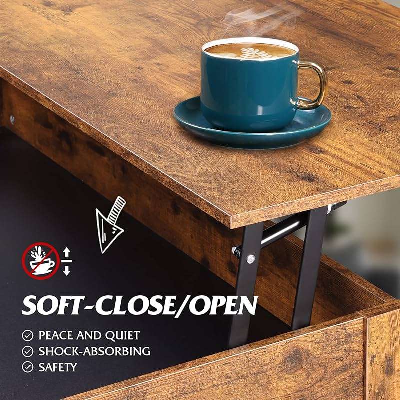 WLIVE Coffee Table, 39" Lift Top Coffee Table with Storage Drawers and Hidden Compartment for Living Room, Retro Central Table with Wooden Lift Tabletop Reception Room, Rustic Brown - Image 8