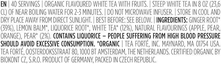 Tea Forte White Ginger Pear Premium Organic Caffeinated White Tea Blend Event Box, Bulk Pack 40 Count, 10 per tray Individually Wrapped Handcrafted Pyramid Infusers - Image 2