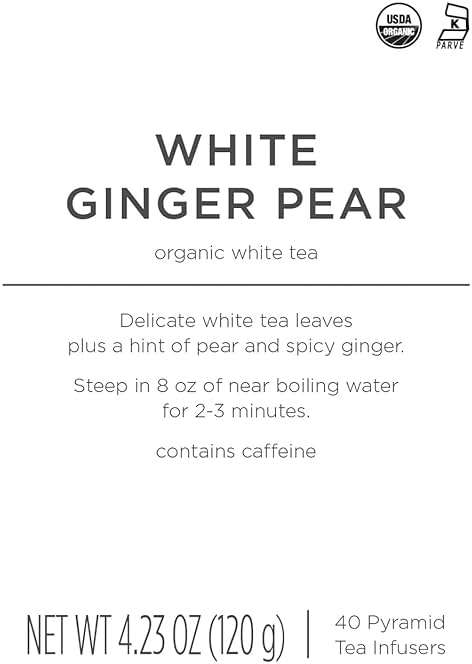 Tea Forte White Ginger Pear Premium Organic Caffeinated White Tea Blend Event Box, Bulk Pack 40 Count, 10 per tray Individually Wrapped Handcrafted Pyramid Infusers - Image 5