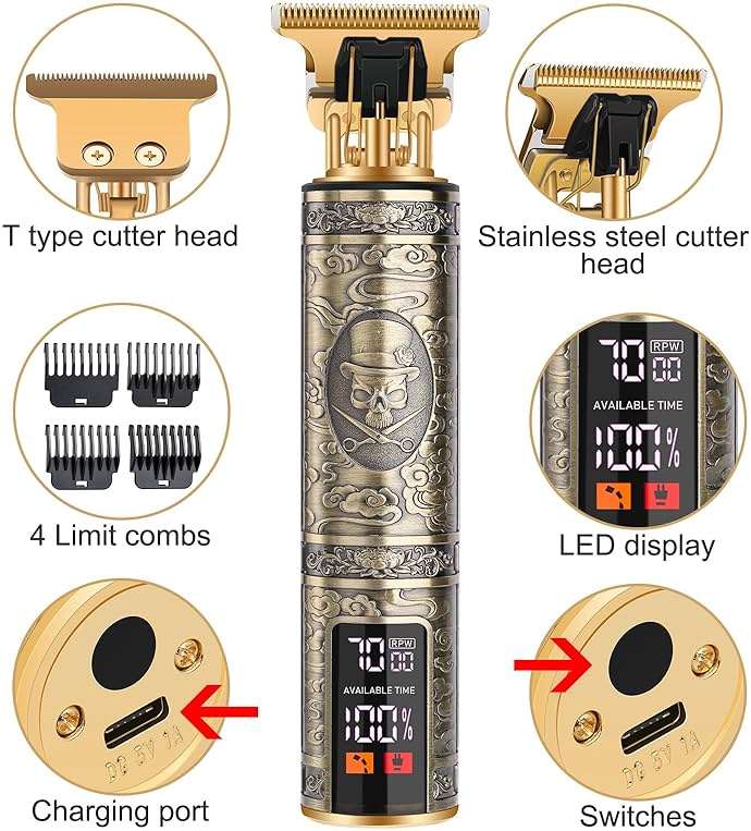 candyfouse Professional Beard Trimmer for Men, Hair Clippers with 4 Limit Combs, Cordless Rechargeable with LCD Display, Approaching Zero Gapped Cutting Grooming Kit - Image 2