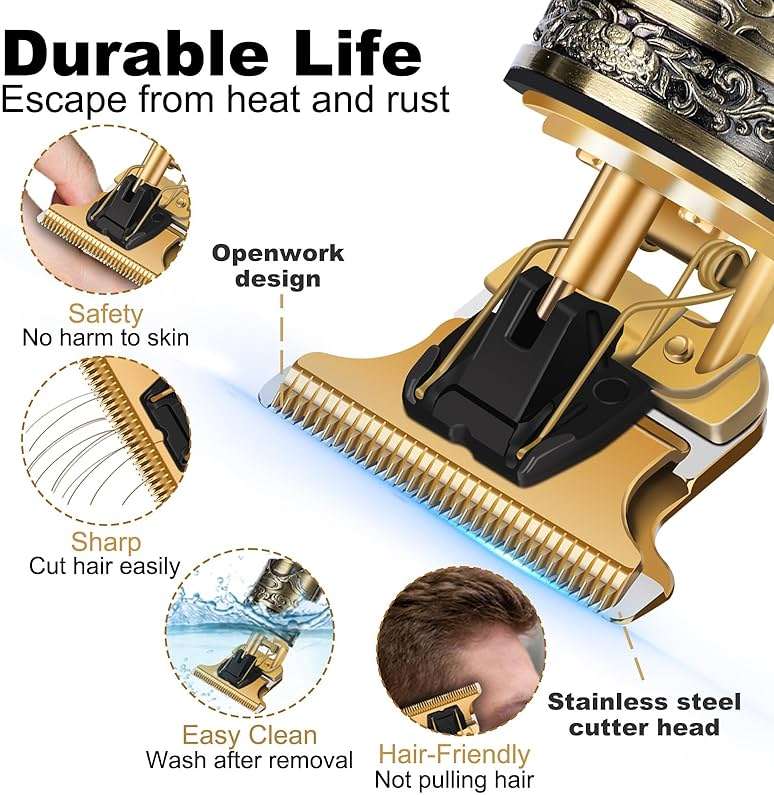 candyfouse Professional Beard Trimmer for Men, Hair Clippers with 4 Limit Combs, Cordless Rechargeable with LCD Display, Approaching Zero Gapped Cutting Grooming Kit - Image 4
