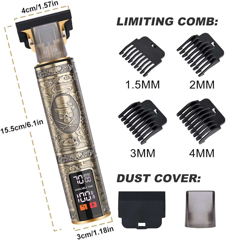 candyfouse Professional Beard Trimmer for Men, Hair Clippers with 4 Limit Combs, Cordless Rechargeable with LCD Display, Approaching Zero Gapped Cutting Grooming Kit - Image 7