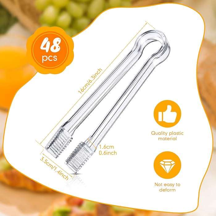 Nuogo 48 Pcs Plastic Buffet Serving Tongs 6.3 Inch One-off Clear Kitchen Tongs Mini Serving Utensils for Food Ice Salad Buffet Barbecue Cookies Tea Coffee Appetizers Party Supplies - Image 2