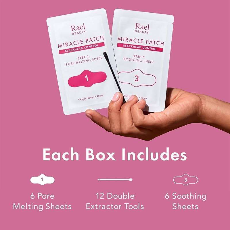 Rael Blackhead Remover, Miracle Patch Melting Pack, Nose Strips for Blackheads, Pore Cleansing and Soothing Sheets, 3 Step Kit, Sebum Removing Cotton Swabs - Image 2