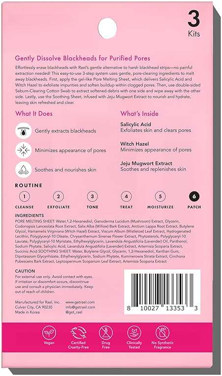 Rael Blackhead Remover, Miracle Patch Melting Pack, Nose Strips for Blackheads, Pore Cleansing and Soothing Sheets, 3 Step Kit, Sebum Removing Cotton Swabs - Image 9