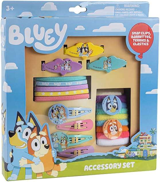 Luv Her Bluey Girls 20 Piece Accessory Set with 3 Barrettes, 4 Snap Hair Clips, 5 Elastics and 8 Terry Ponies- Ages 3+ - Image 1